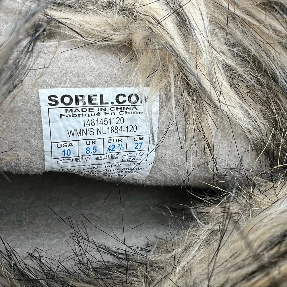 Sorel Cozy Joan Tall Felt Boots Faux Fur Top Womens Sz 10 Beige Tan Brown